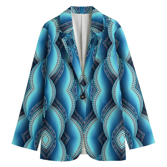 Mandala Waves Bohemian Pattern Print Women's Cotton Blazer