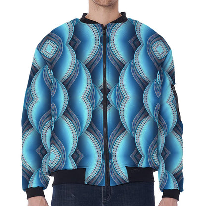 Mandala Waves Bohemian Pattern Print Zip Sleeve Bomber Jacket