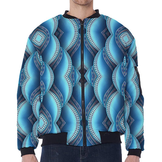 Mandala Waves Bohemian Pattern Print Zip Sleeve Bomber Jacket