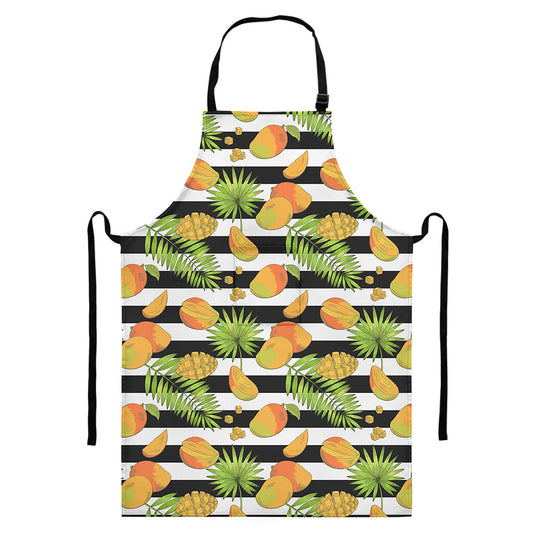 Mango Fruit Striped Pattern Print Bib Apron With Pocket