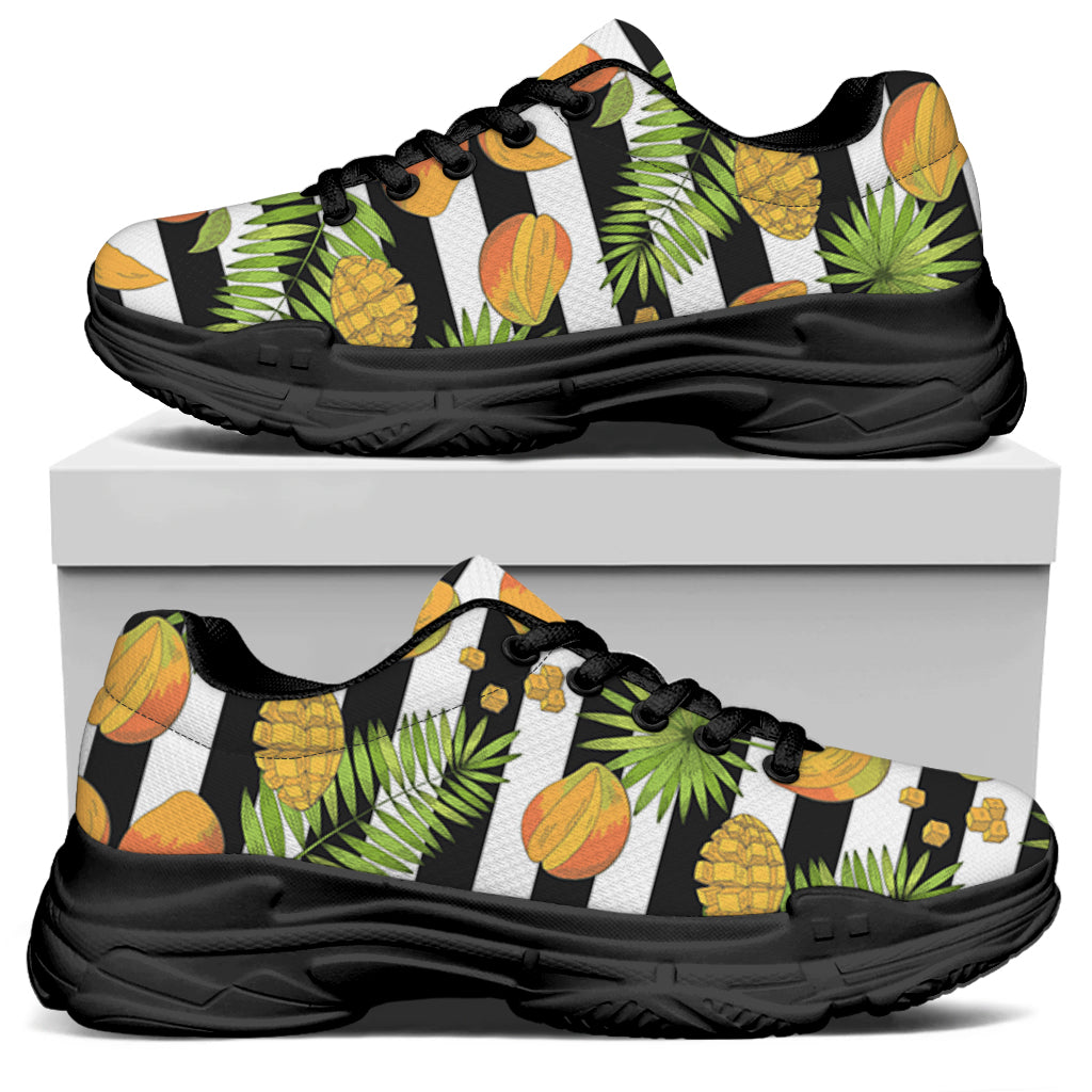 Mango Fruit Striped Pattern Print Black Chunky Shoes