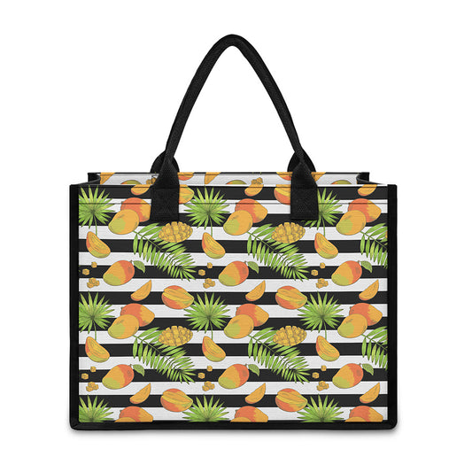 Mango Fruit Striped Pattern Print Canvas Tote Bag
