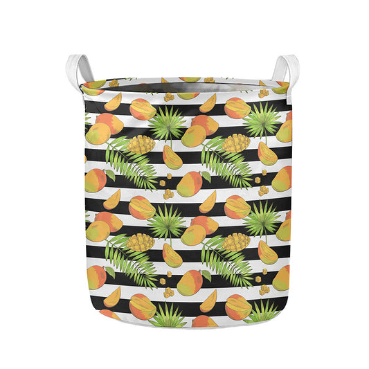 Mango Fruit Striped Pattern Print Collapsible Laundry Basket