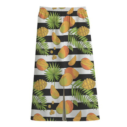 Mango Fruit Striped Pattern Print Cotton Front Slit Maxi Skirt