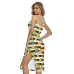 Mango Fruit Striped Pattern Print Cross Back Cami Dress