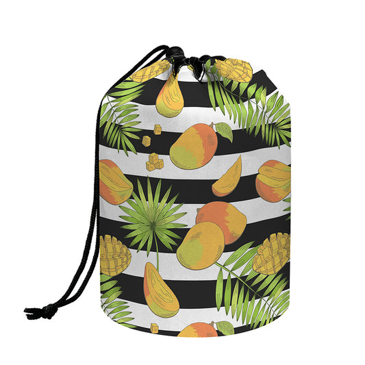 Mango Fruit Striped Pattern Print Drawstring Makeup Bag