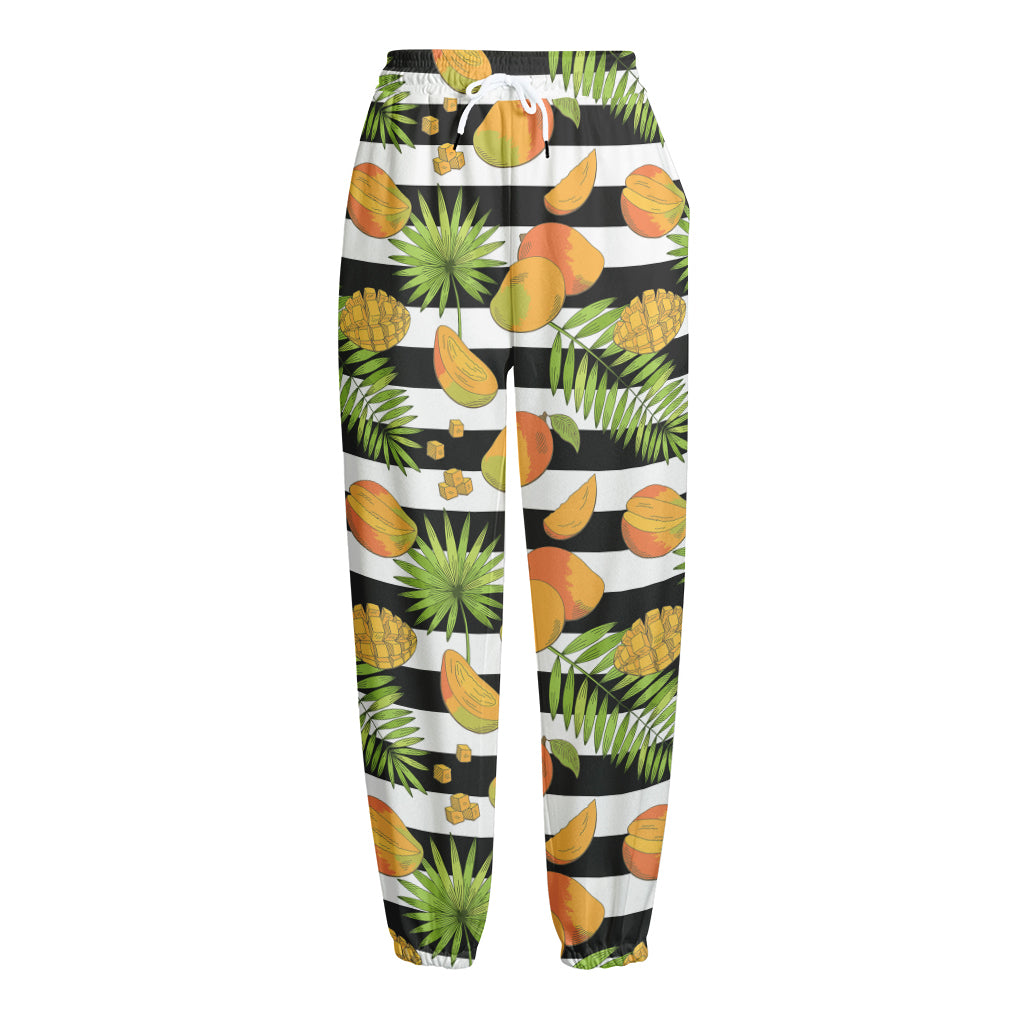 Mango Fruit Striped Pattern Print Fleece Lined Knit Pants