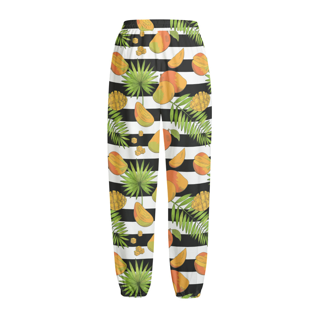 Mango Fruit Striped Pattern Print Fleece Lined Knit Pants