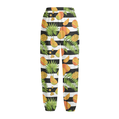 Mango Fruit Striped Pattern Print Fleece Lined Knit Pants
