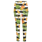 Mango Fruit Striped Pattern Print High-Waisted Pocket Leggings