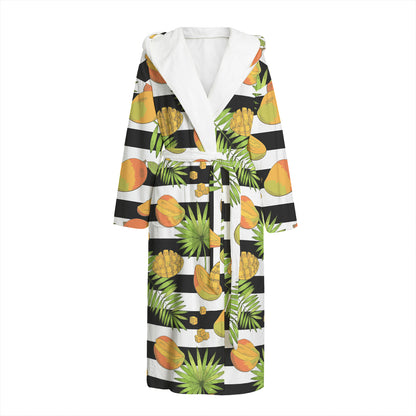 Mango Fruit Striped Pattern Print Hooded Bathrobe