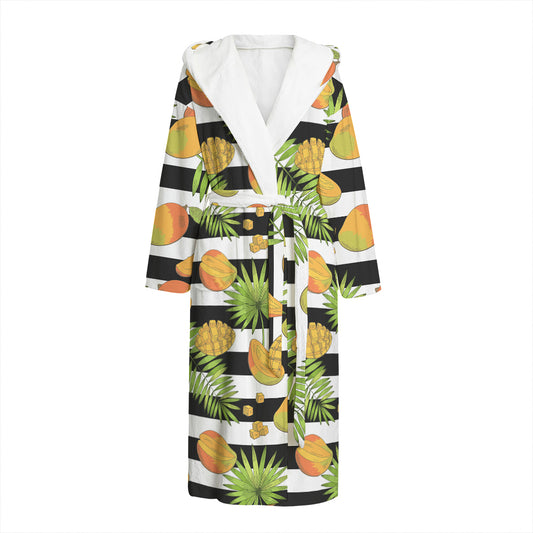Mango Fruit Striped Pattern Print Hooded Bathrobe
