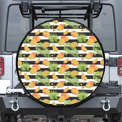 Mango Fruit Striped Pattern Print Leather Spare Tire Cover