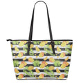 Mango Fruit Striped Pattern Print Leather Tote Bag With Zipper