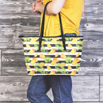 Mango Fruit Striped Pattern Print Leather Tote Bag