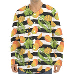 Mango Fruit Striped Pattern Print Long Sleeve Baseball Jersey