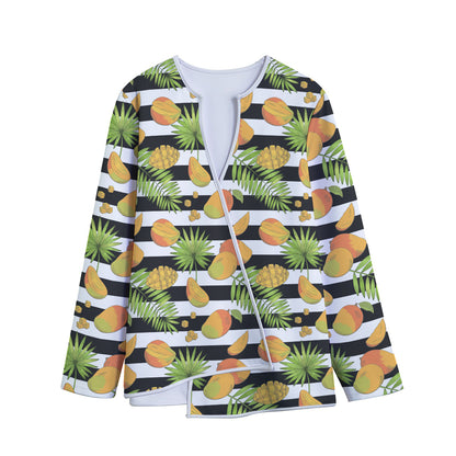Mango Fruit Striped Pattern Print Long Sleeve Short Coat