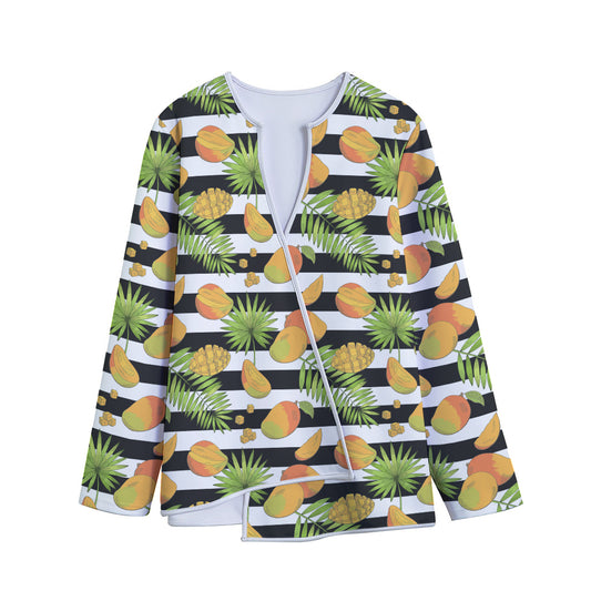 Mango Fruit Striped Pattern Print Long Sleeve Short Coat
