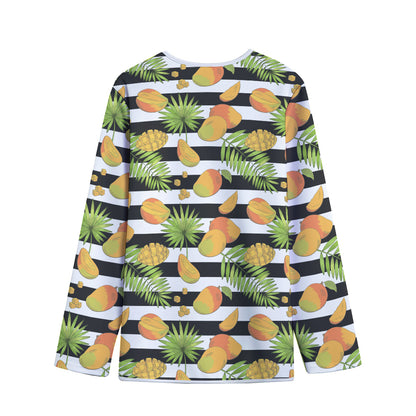 Mango Fruit Striped Pattern Print Long Sleeve Short Coat