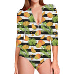 Mango Fruit Striped Pattern Print Long Sleeve Swimsuit