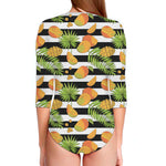 Mango Fruit Striped Pattern Print Long Sleeve Swimsuit