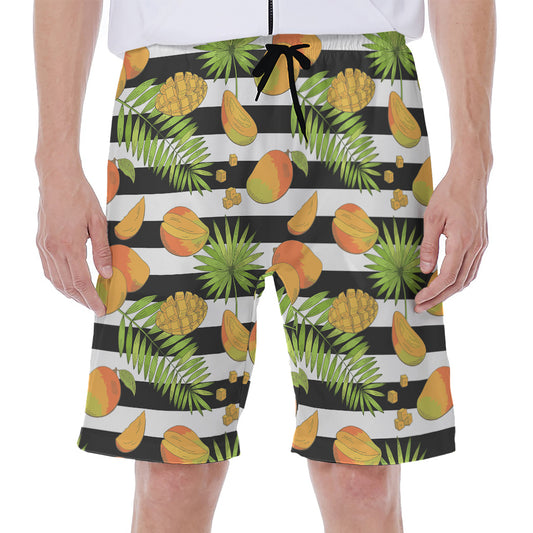 Mango Fruit Striped Pattern Print Men's Beach Shorts
