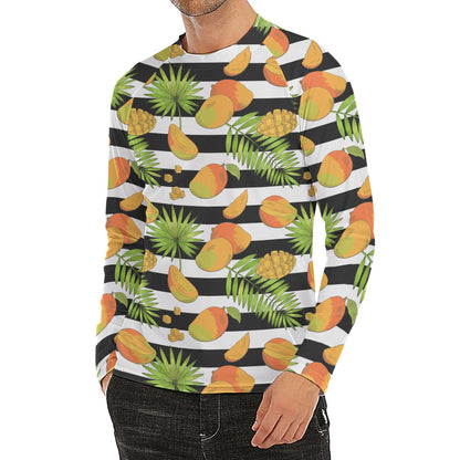 Mango Fruit Striped Pattern Print Men's Long Sleeve Rash Guard