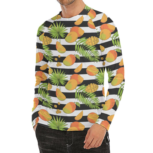 Mango Fruit Striped Pattern Print Men's Long Sleeve Rash Guard