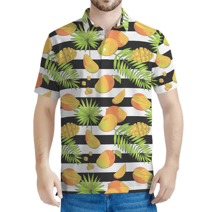 Mango Fruit Striped Pattern Print Men's Polo Shirt
