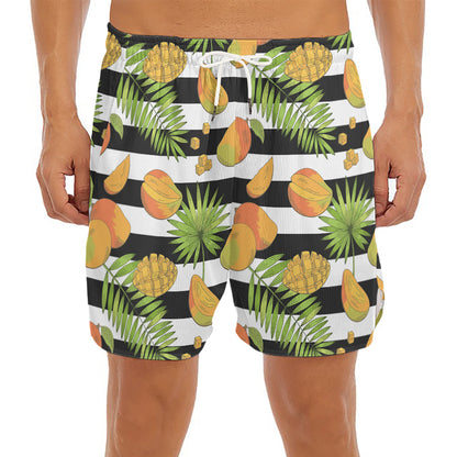 Mango Fruit Striped Pattern Print Men's Split Running Shorts