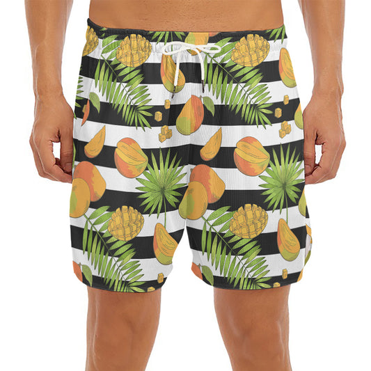 Mango Fruit Striped Pattern Print Men's Split Running Shorts