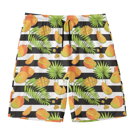 Mango Fruit Striped Pattern Print Men's Swim Trunks