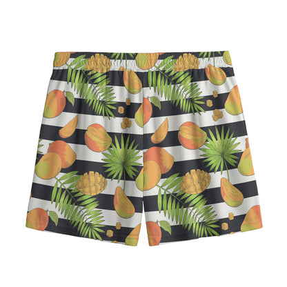 Mango Fruit Striped Pattern Print Mesh Shorts