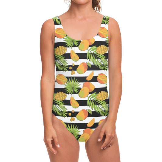 Mango Fruit Striped Pattern Print One Piece Swimsuit