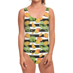 Mango Fruit Striped Pattern Print One Piece Swimsuit