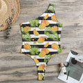 Mango Fruit Striped Pattern Print One Shoulder Bodysuit
