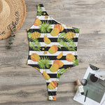 Mango Fruit Striped Pattern Print One Shoulder Bodysuit