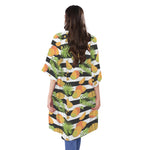 Mango Fruit Striped Pattern Print Open Front Beach Cover Up