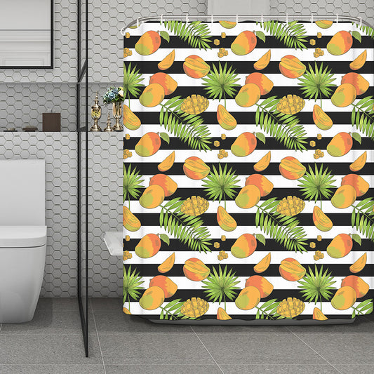 Mango Fruit Striped Pattern Print Polyester Shower Curtain