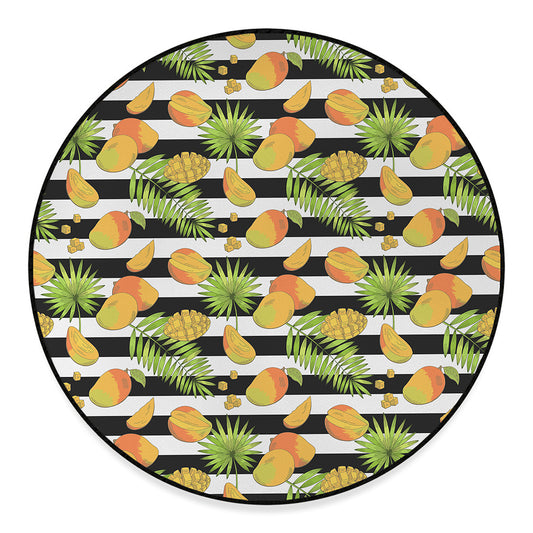 Mango Fruit Striped Pattern Print Round Floor Mat