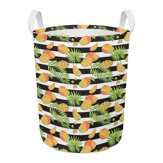 Mango Fruit Striped Pattern Print Round Laundry Basket