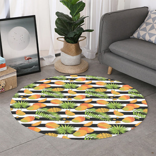 Mango Fruit Striped Pattern Print Round Rug