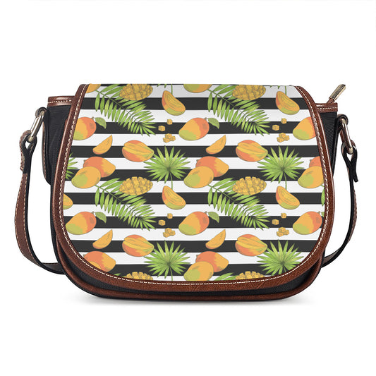 Mango Fruit Striped Pattern Print Saddle Bag