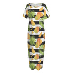 Mango Fruit Striped Pattern Print Short Sleeve Long Nightdress