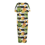 Mango Fruit Striped Pattern Print Short Sleeve Long Nightdress