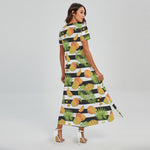 Mango Fruit Striped Pattern Print Short Sleeve Maxi Dress