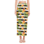 Mango Fruit Striped Pattern Print Side Slit Maxi Skirt