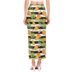 Mango Fruit Striped Pattern Print Side Slit Maxi Skirt