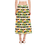Mango Fruit Striped Pattern Print Side Slit Midi Skirt
