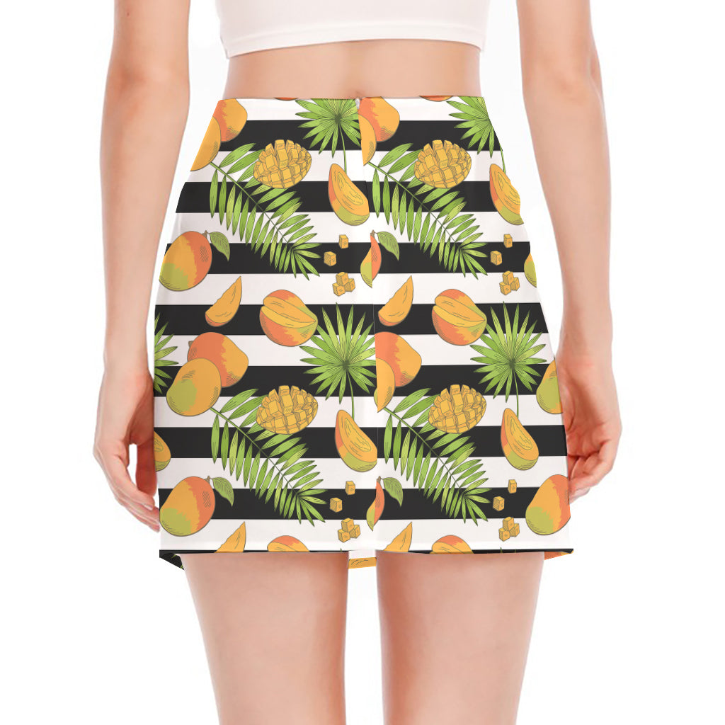 Mango Fruit Striped Pattern Print Side Slit Mini Skirt